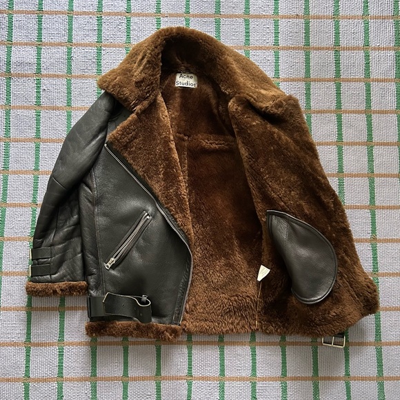 Acne Studios Velocite Women's Black Leather and Brown Shearling Jacket - Picture 6 of 13